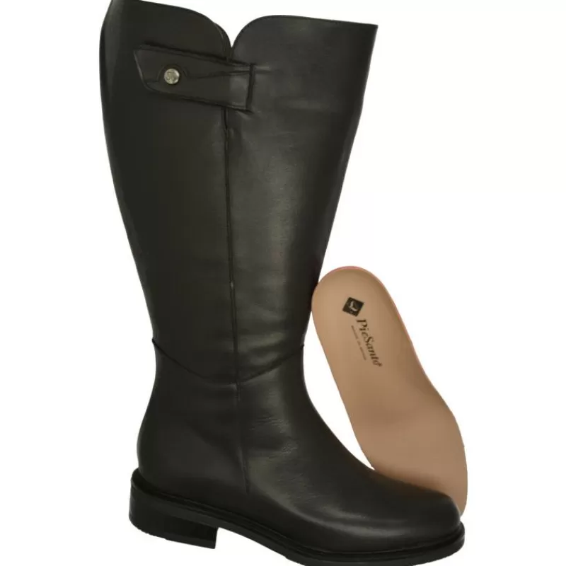 PieSanto Botas-Bota Alta De Con Caña De Ancho Especial 47 Cm De Pala Lisa Y Elastico En Caña. Piso De Goma Y Tacon De Suela Con Planta Negro