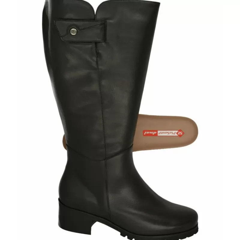 PieSanto Botas-Bota Alta De Con Caña De Ancho Especial 47 Cm De Pala Lisa Y Elastico En Caña. Piso De Goma Y Tacon De Suela Con Planta Negro