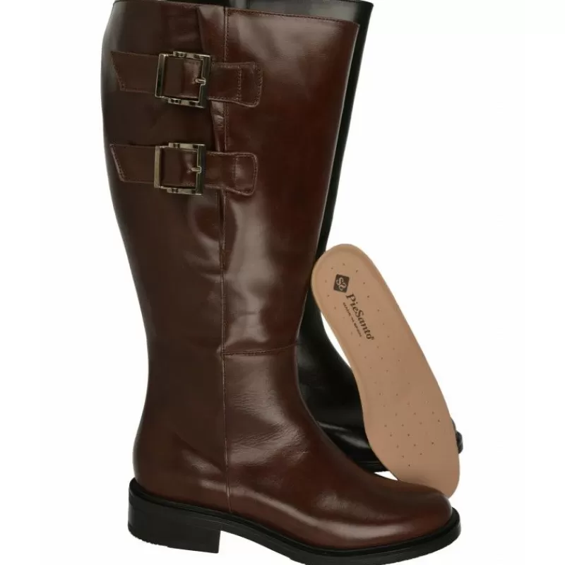 PieSanto Botas-Bota Alta De De Caña Extra Ancha 48Cm Hebillas En Caña Y Piso De Bloque Goma Tacon Con Planta De Descanso