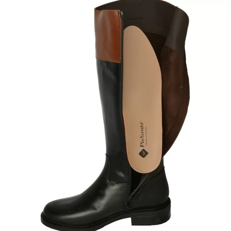 PieSanto Botas-Bota Alta De Estilo Montar En Piel De Tonos Combinados, Cremallera Y Horma De Ancho Especial Negro