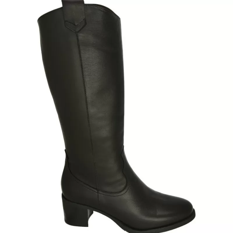PieSanto Botas-Bota Alta De Estilo Texano Con Tacon De Suela Y Horma De Ancho Especial Con Piso De Goma Con Cerco Negro