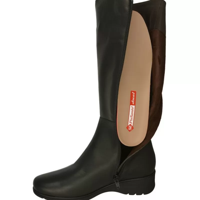 PieSanto Botas-Bota De Con Hebillas En Caña Y Ancho Medio De Gemelo, Piso De Caucho Y Planta De Descanso Movible Negro