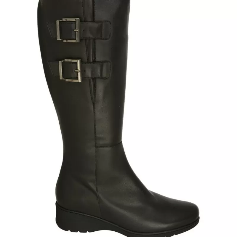 PieSanto Botas-Bota De Con Hebillas En Caña Y Ancho Medio De Gemelo, Piso De Caucho Y Planta De Descanso Movible Negro