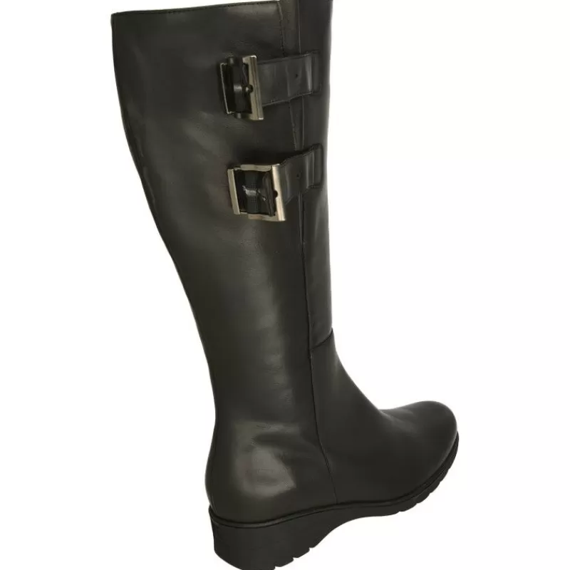 PieSanto Botas-Bota De Con Hebillas En Caña Y Ancho Medio De Gemelo, Piso De Caucho Y Planta De Descanso Movible Negro
