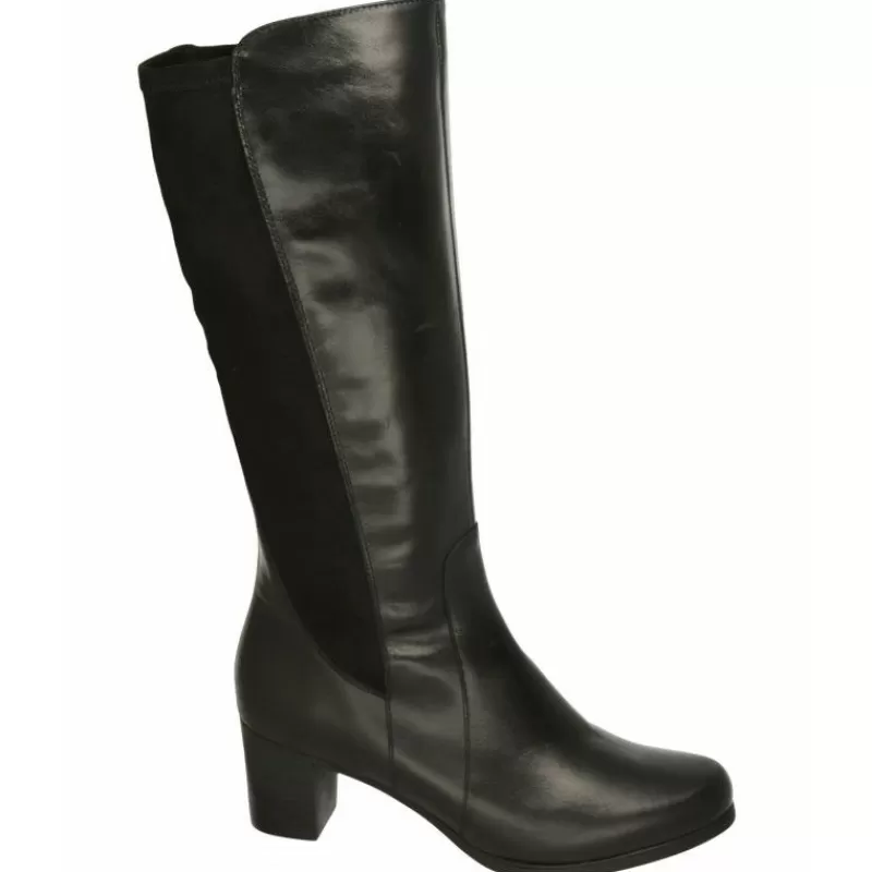 PieSanto Botas-Bota De De Caña Alta De 38 Cm Y Trasera Elastica Con Tacon De Vestir Y Piel De Ternera En Ancho Especial Negro