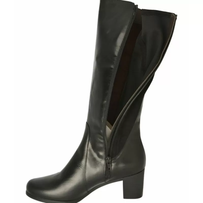 PieSanto Botas-Bota De De Caña Alta De 38 Cm Y Trasera Elastica Con Tacon De Vestir Y Piel De Ternera En Ancho Especial Negro