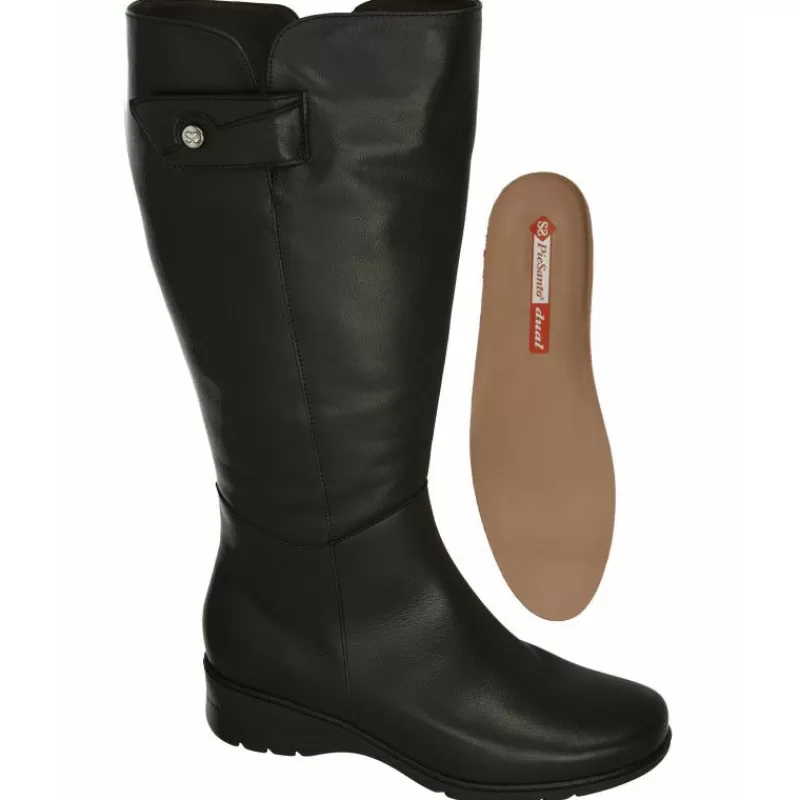 PieSanto Botas-Bota De De Pala Lisa Con Velcro En Caña De 44 Cm De Contorno, Planta Extraible Y Piso De Caucho Negro