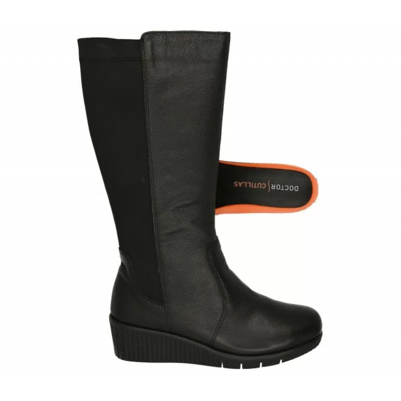 Doctor Cutillas Botas-Bota Del En Piel Grabada Con Trasera De Lycra ,Caña De 39 Cm, Piso De Cuna Y Planta De Descanso Negro
