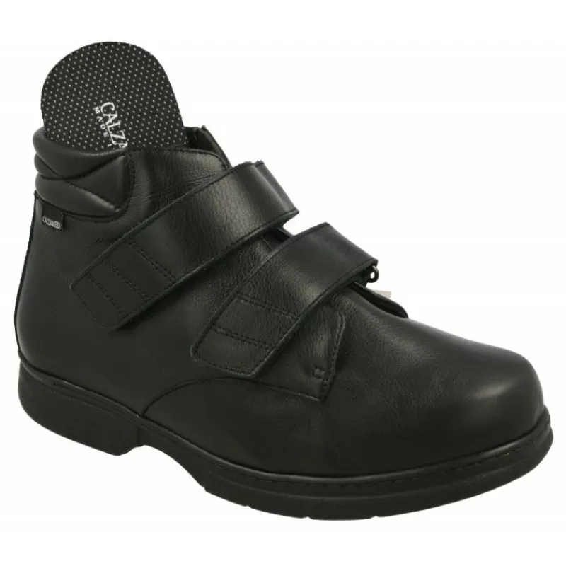 Calzamedi Botines-Bota Velcro De En Ancho 14 Para Pies Sensibles Con Planta De Descanso Movible Y Cuna De Goma Negro
