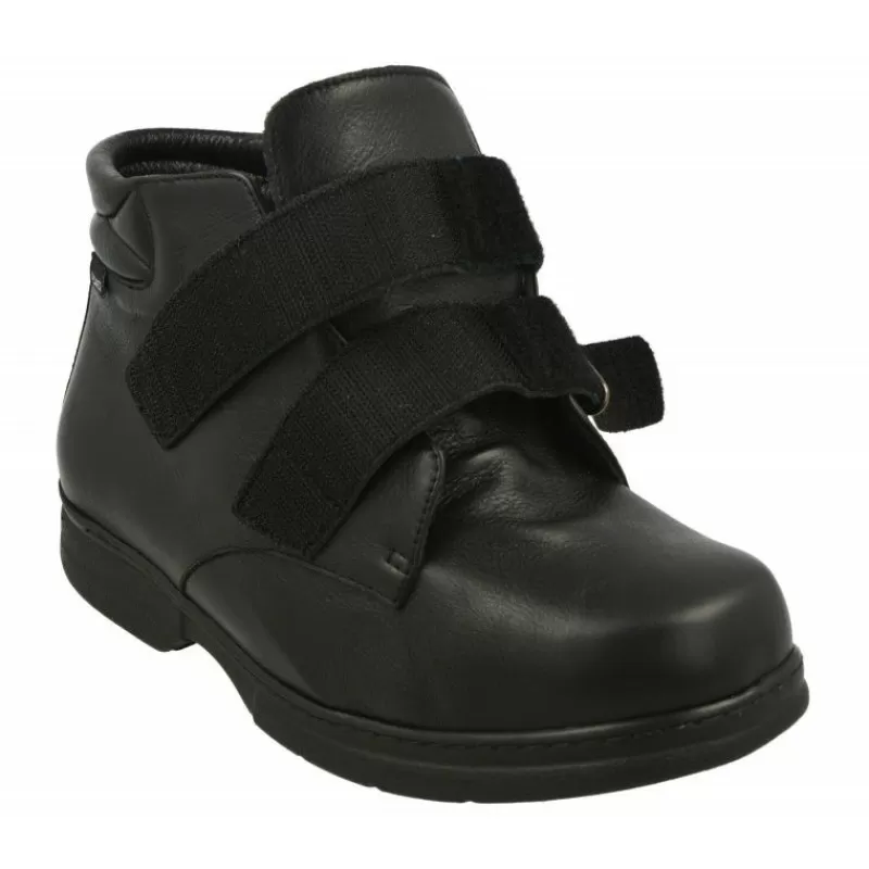 Calzamedi Botines-Bota Velcro De En Ancho 14 Para Pies Sensibles Con Planta De Descanso Movible Y Cuna De Goma Negro