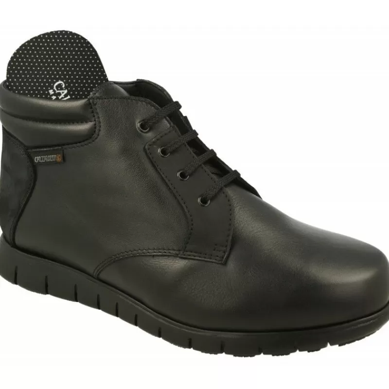 Calzamedi Botines-Botin Cordon De En Pala Lisa Con Piso Aligerado Y Planta De Descanso Extraible En Horma De Ancho 14 Negro