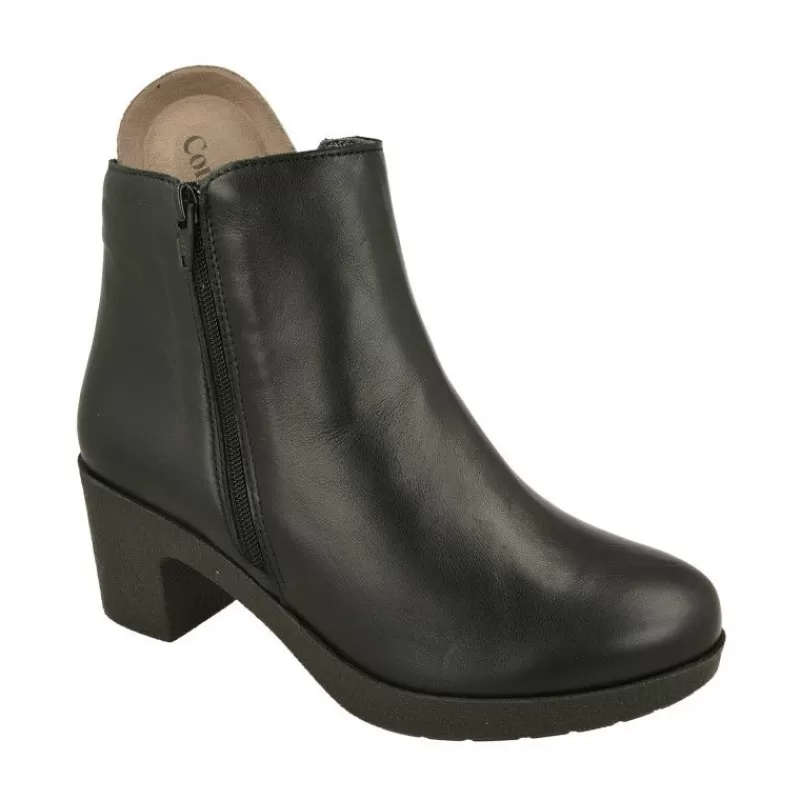 Comfort Class Botines-Botin De Con Cremallera Y Pala Lisa. Piso Bloque Tacon Confortable Y Planta De Descanso Extraible Negro