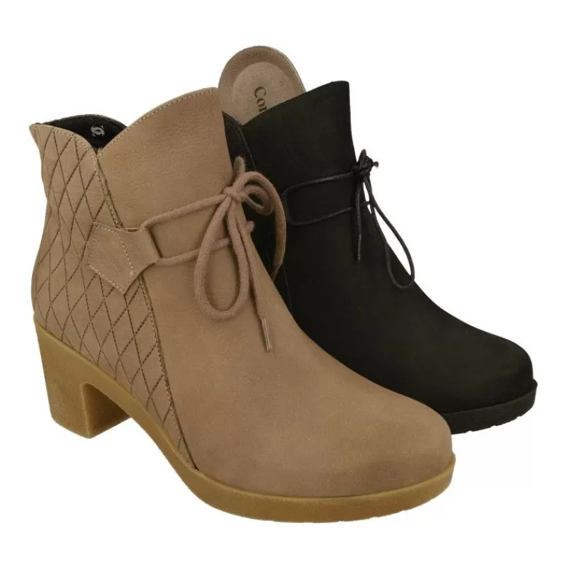 Comfort Class Botines-Botin De Comfortclass En Piel De Nobuck Acolchada Rombos. Piso De Goma Con Tacon Cuna De Gran Comodidad. Planta Natomica Extraib