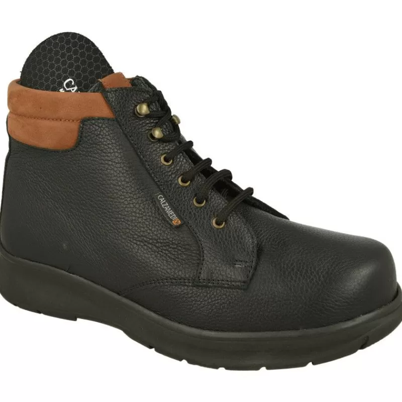 Calzamedi Botines-Botin De Cordones De En Pala Lisa Con Horma De Ancho 13, Piso De Cuna De Poliuretano Y Planta Extraible Negro