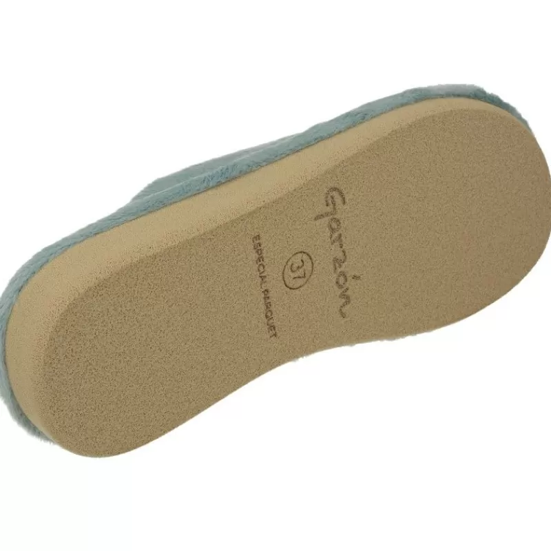 Garzon Chinelas-Chinela De En Pano De Dacha Con Bordado Oveja Y Piso Microporoso Aligerado Celeste