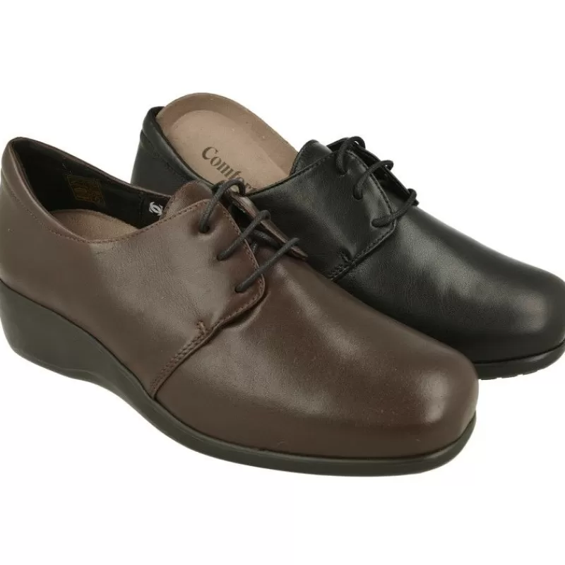 Comfort Class Zapatos Ancho Especial-Cordon De De Pala Lisa Y Piel Cordero, Piso De Cuna De Poliuretano Y Planta De Descanso Extraible