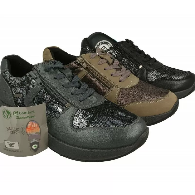 G Comfort Zapatos Ancho Especial-Cordon De Con Cremallera Lateral En Piel Grabada Combinada, Planta De Descanso Extraible Y Piso De Poliuretano