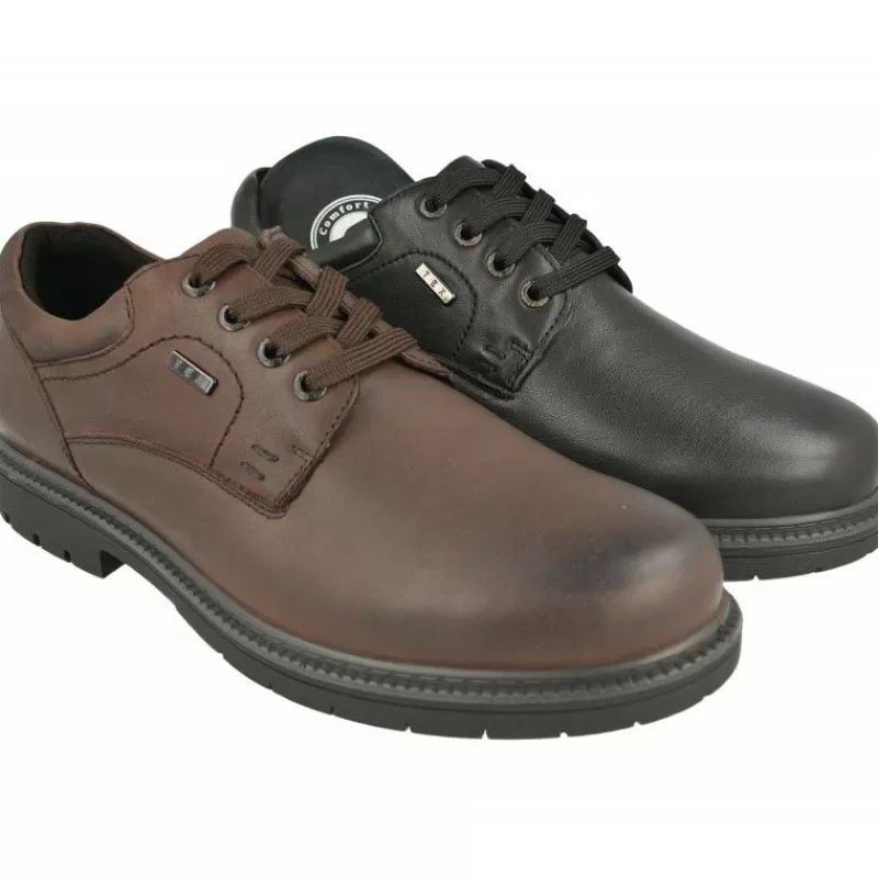 G Comfort Zapatos Ancho Especial-Cordon De De Pala Lisa En Piel Engrasada Con Membrana Impermeable Y Piso De Caucho Con Planta De Descanso Extraible