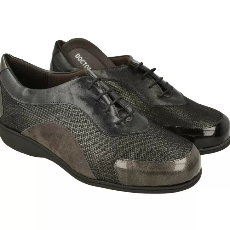 Doctor Cutillas Cordones-Cordon Del En Piel Combinada Con Piso De Cuna Caucho, Ancho Especial Y Planta De Descanso Extraible