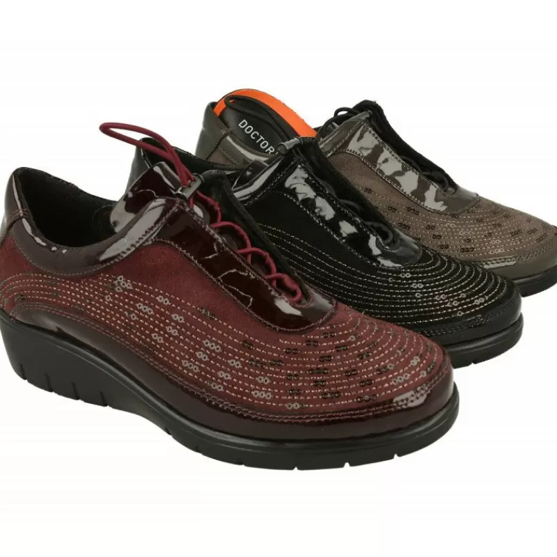 Doctor Cutillas Zapatos Ancho Especial-Cordon Del En Piel Combinada Nobuck Charol Con Tachas En Pala Y Piso Y Planta De Descanso Extraible