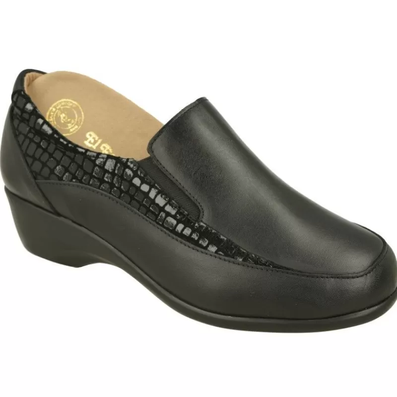 Calzamedi Mocasines-Mocasin De De Pala Abotinada Con Elasticos Y Piel Combinada Con Charol. Piso De Poliuretano Y Planta Extraible Negro