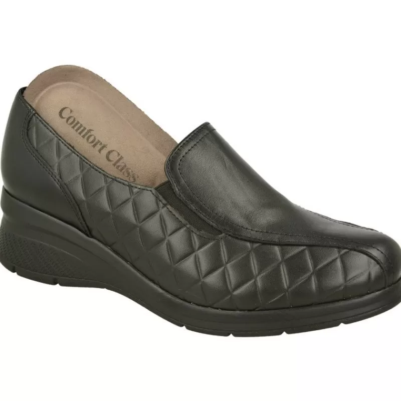 Comfort Class Mocasines-Mocasin De Confort Class Con Elasticos En Pala Y Piel Acolchada Rombos. Piso Muy Ligero De Poliuretano Y Planta Extraible Negro