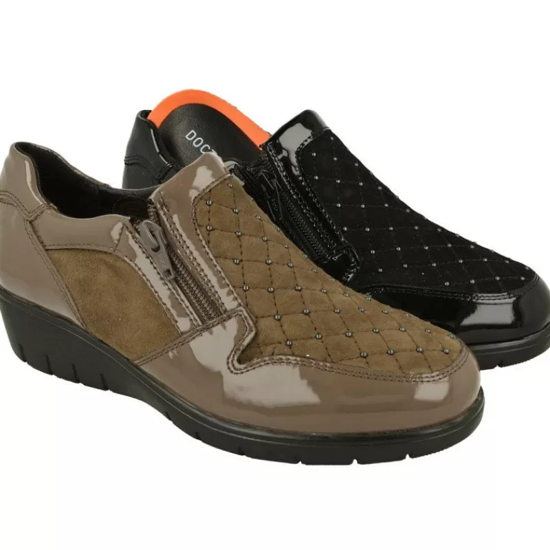 Doctor Cutillas Mocasines-Mocasin Del Con Ajuste Por Cremallera, Piel Combinada Nobuck Y Charol Con Tachas, Planta De Descanso Extraible