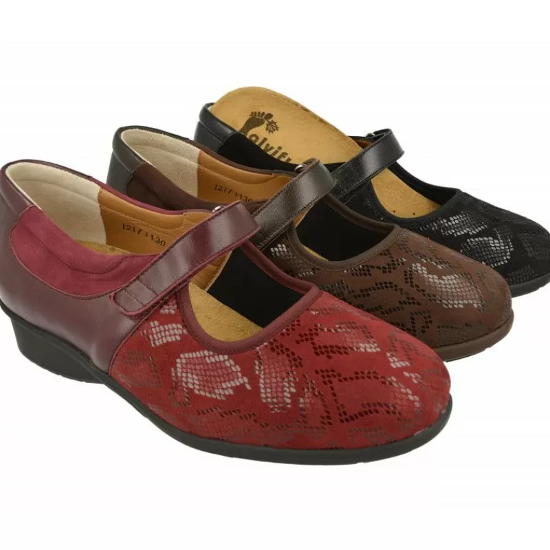 Alviflex Zapatos Con Pulsera-Pulsera De Combinada En Piel Grabada Elastica Con Suela De Goma Amortiguada Ancho 13 Especial Pies Sensibles
