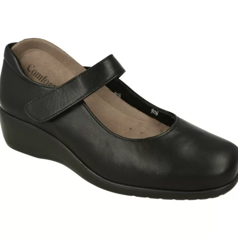 Comfort Class Zapatos Con Pulsera-Pulsera De De Corte Liso Con Tira De Velcro, Piso De Cuna Poliuretano Y Planta Extraible Negro