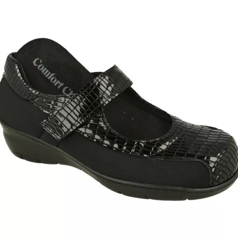 Comfort Class Zapatos Con Pulsera-Pulsera De De Lycra Elastica Combinada Con Coco Charol Y Piso De Poliuretano Aligerado. Planta Extraible Negro