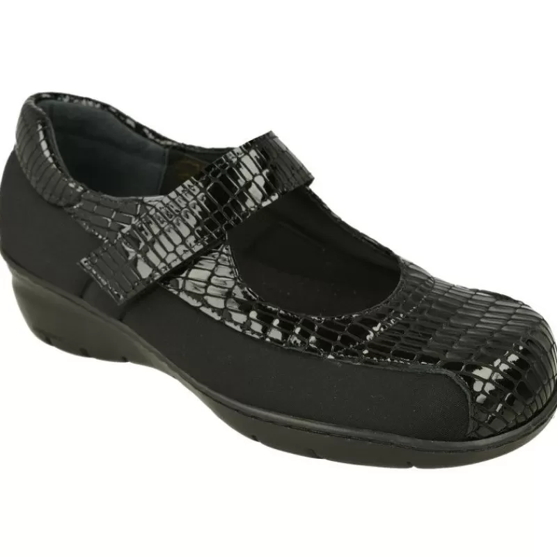 Comfort Class Zapatos Con Pulsera-Pulsera De De Lycra Elastica Combinada Con Coco Charol Y Piso De Poliuretano Aligerado. Planta Extraible Negro
