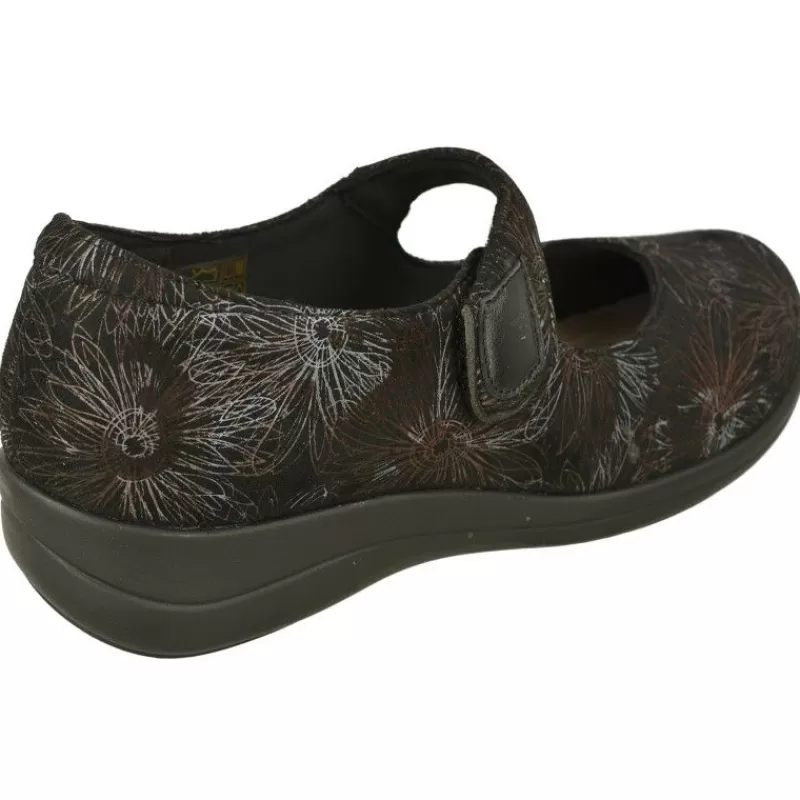 Comfort Class Zapatos Con Pulsera-Pulsera De Confort Class De Horma Extra Ancha En Tejido Estampado Elastico, Piso De Caucho Y Planta Anatomica Extraible Negro