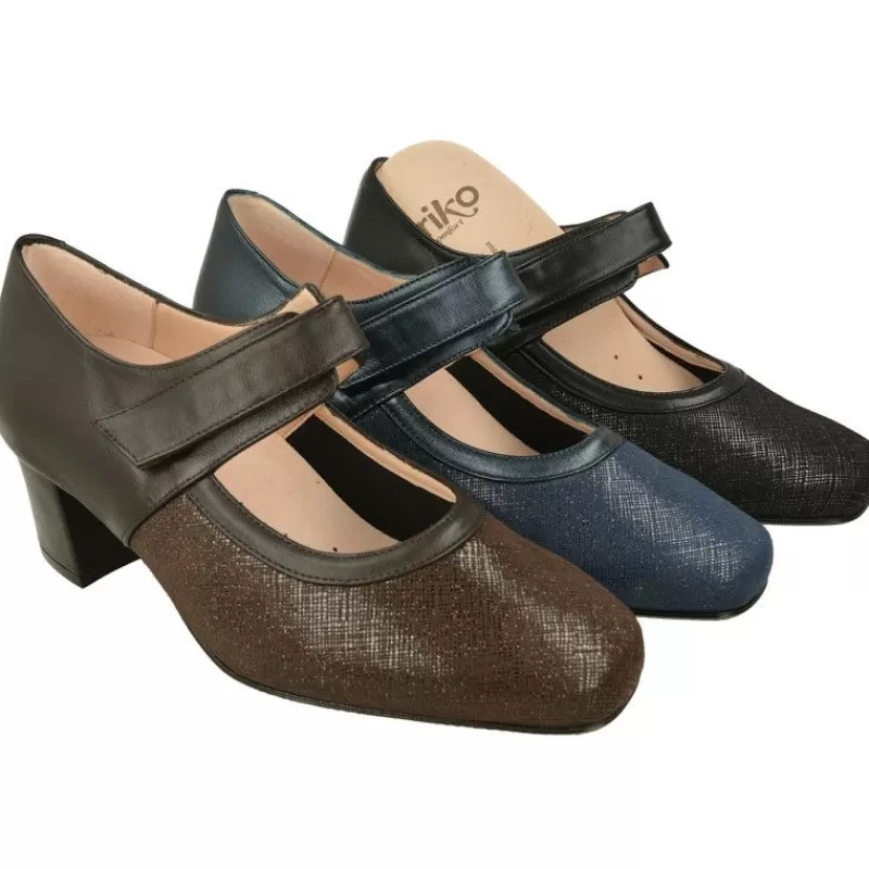 RIKO Zapatos Con Pulsera-Pulsera De Rico Con Ajuste De Velcro Y Pala Elastica. Planta De Descanso Extraible Y Tacon Forrado De Base Ancha