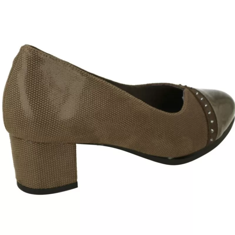 Doctor Cutillas Zapatos Ancho Especial-Salón De Combinado Con Puntera Recta Y Tacon Forrado. Planta Descanso Extraible Y Horma De Ancho 12 Taupe