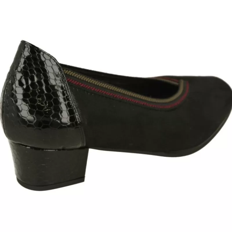 Doctor Cutillas Zapatos Ancho Especial-Salón De Escote Pico Con Bordon Contrastado, Tejido Elastico Adaptable Y Talon Y Tacon En Coco Charol. Negro
