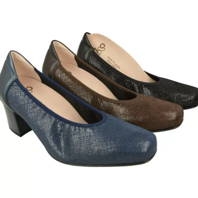RIKO Zapatos Salón-Salón De Rico En Pala Lisa Y Piel Grabada Elastica, Escote Redondo Con Elastico Al Hueco Y Tacon Forrada De 5 Cm