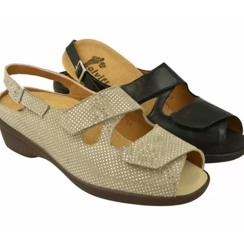 Alviflex Sandalias-Sandalia De En Piel Grabado Con Doble Velcro Ajustable En Ancho 14 Y Planta Movible
