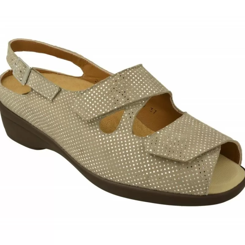 Alviflex Sandalias-Sandalia De En Piel Grabado Con Doble Velcro Ajustable En Ancho 14 Y Planta Movible
