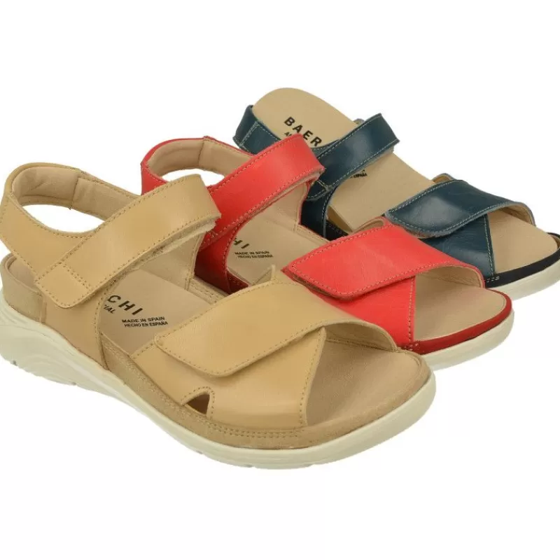 Baerchi Sandalias-Sandalia De Con Doble Tira De Velcro Ajustable En Piel Vacuna, Planta Anatomica Extraible Y Piso De Poliuretano