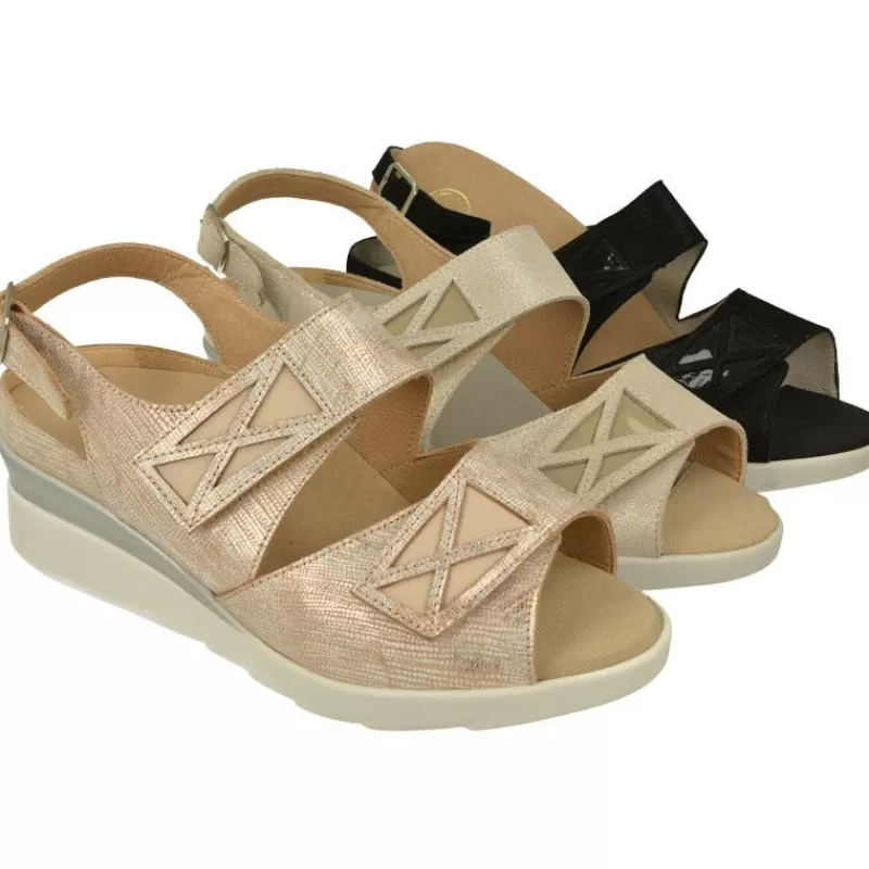 Calzamedi Sandalias-Sandalia De Con Doble Tira De Velcro Ajustable, Piel Brillos Y Planta Anatomica Con Cazoleta Para Plantillas