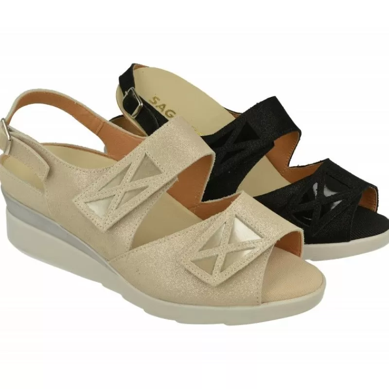 Calzamedi Sandalias-Sandalia De Con Doble Tira De Velcro Ajustable, Piel Brillos Y Planta Anatomica Con Cazoleta Para Plantillas