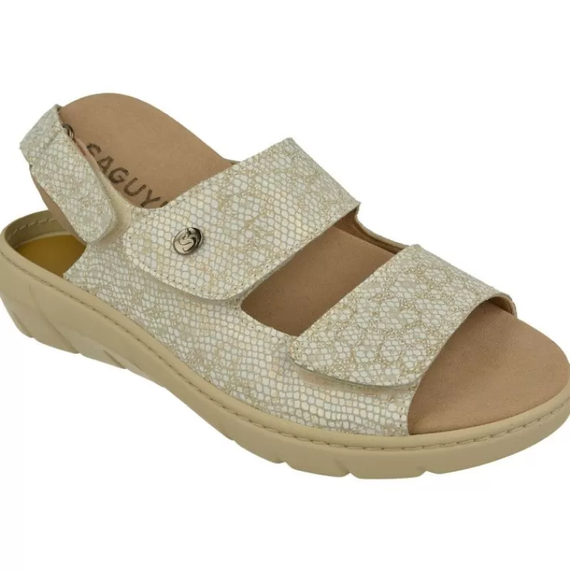 Calzamedi Sandalias-Sandalia De De Comoda Piel Grabada Con Doble Tira De Velcro Ajustable, Planta Anatomica Extraible Y Piso De Poliuretan Beige