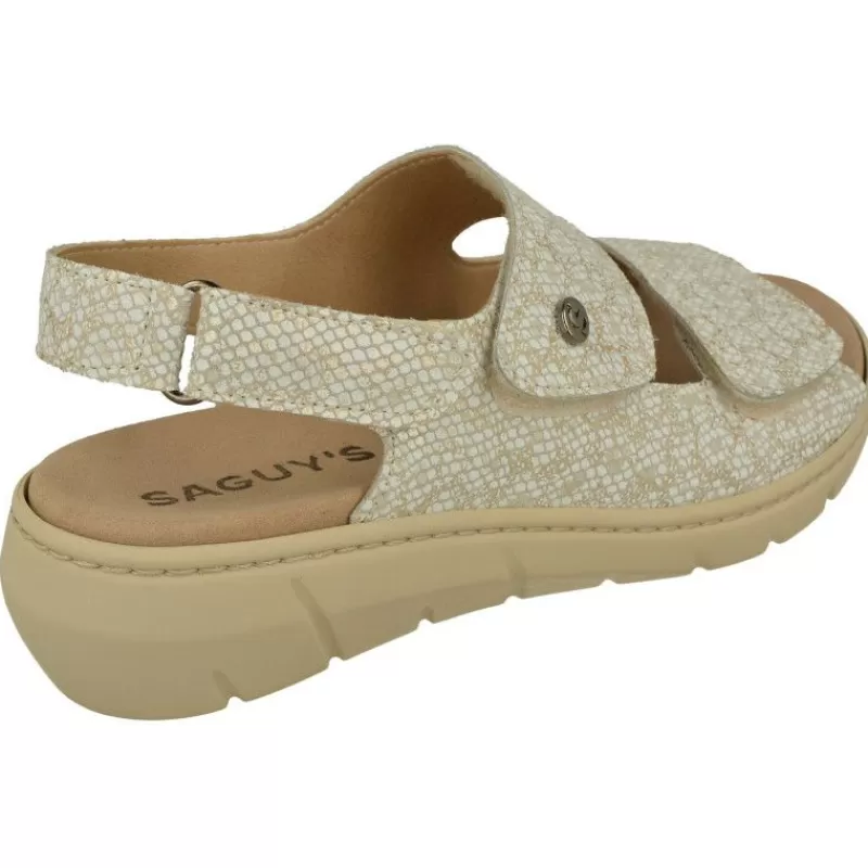 Calzamedi Sandalias-Sandalia De De Comoda Piel Grabada Con Doble Tira De Velcro Ajustable, Planta Anatomica Extraible Y Piso De Poliuretan Beige