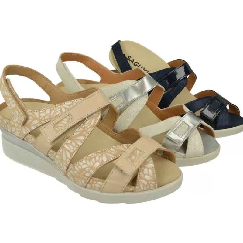 Calzamedi Sandalias-Sandalia De De Tiras Cruzadas Con Ajuste Por Velcro En Piel Combinada Con Charol, Planta Extraible Con Doble Cazoleta