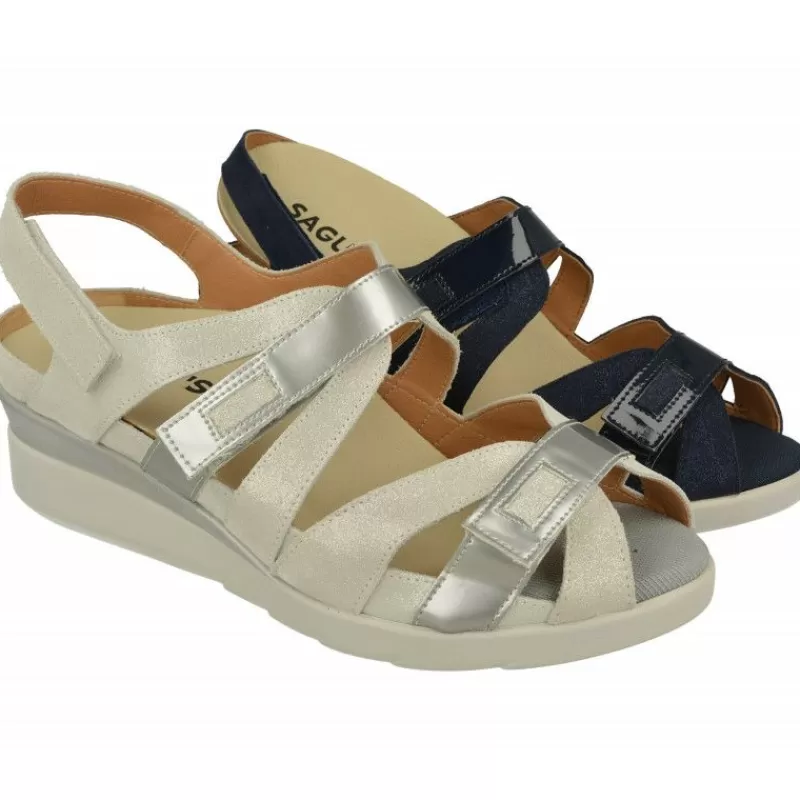 Calzamedi Sandalias-Sandalia De De Tiras Cruzadas Con Ajuste Por Velcro En Piel Combinada Con Charol, Planta Extraible Con Doble Cazoleta