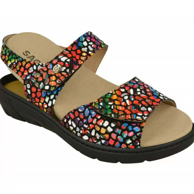 Calzamedi Sandalias-Sandalia De En Piel Vidriera Con Doble Tira De Velcro Ajustable Y Planta De Descanso Movible. Negro