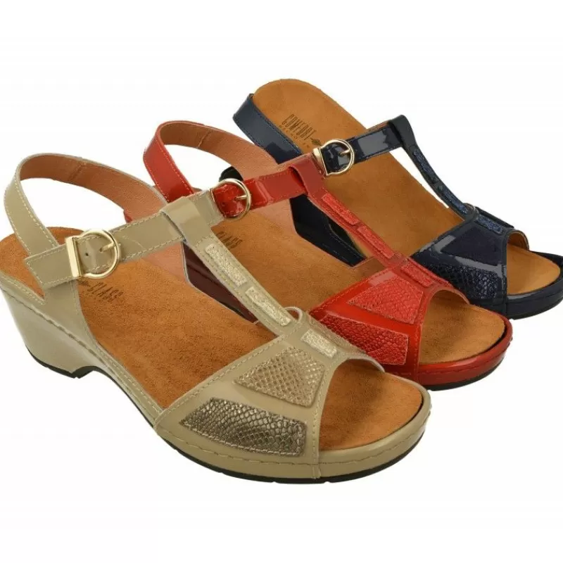 Comfort Class Sandalias-Sandalia De Con Tira Central Y Pana Combinada Grabado Con Planta De Descanso Extraible