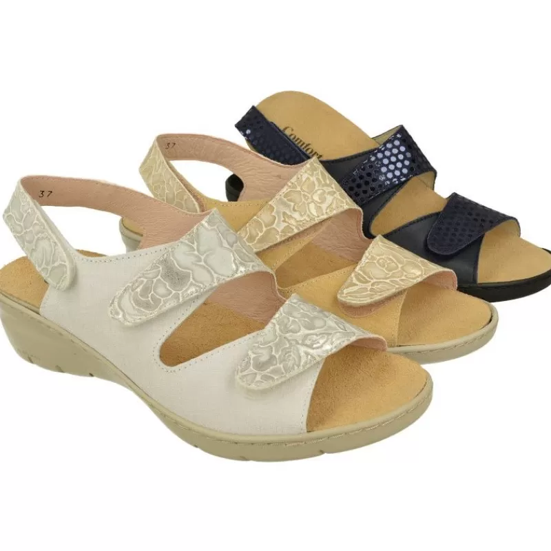 Comfort Class Sandalias-Sandalia De De Triple Velcro Ajsutable Combinada Piel Grabada Y Planta Anatomica Descanso Con Piso Aligerado