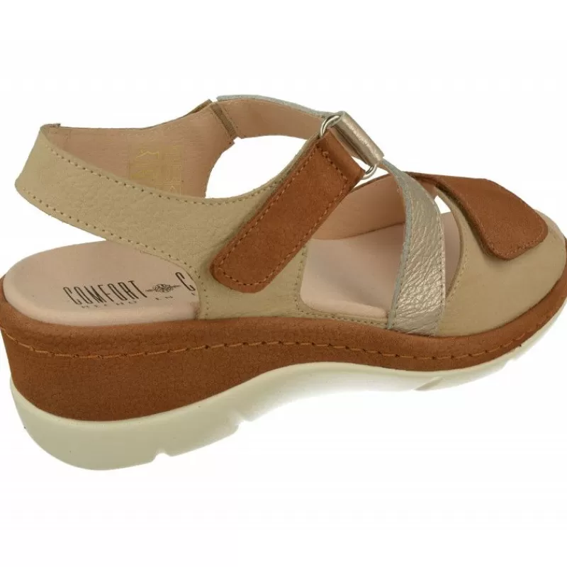 Comfort Class Sandalias-Sandalia De En Piel Combinada Nobuck Con Tiras Cruzadas Con Ajuste Velcro Y Planda Anatomica Extraible