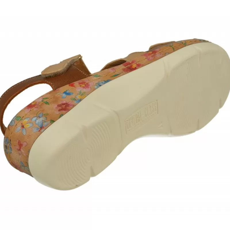 Comfort Class Sandalias-Sandalia De En Piely Nobuck Combinada Con Tiras Cruzadas De Velcro Ajustable Y Cuna Alta Estampada Flores